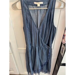 Boston Proper Blue Chambray Fringe Wrap‎ Dress Sleeveless V-Neck Small